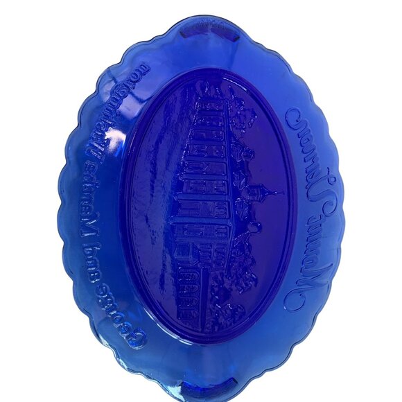 VTG Avon Blue Glass Mount Vernon George & Martha Washington Oval Plate 7400 - Picture 5 of 8